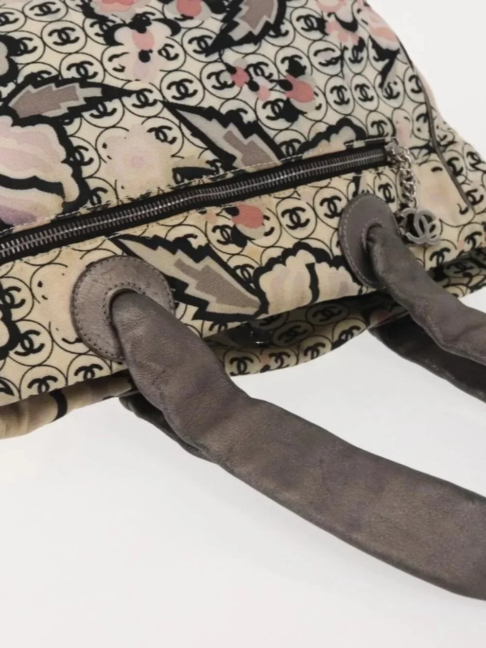 CHANEL Tote Bag Canvas Multicolor Silver CC Auth 142753
